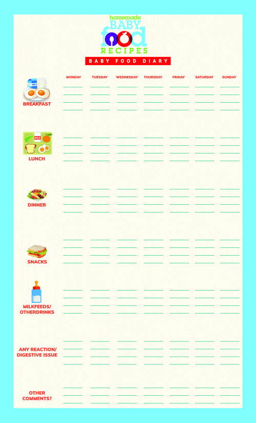 Baby Food Diary Chart