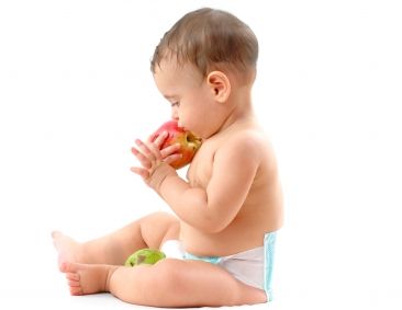 Baby eating an apple. Introduce your baby to lots of new foods - sign up to the Homemade Baby Food Recipes newsletter and find out how