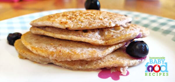 Buckwheat pancakes for baby served with blueberries